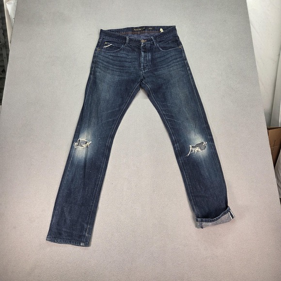 Massimo Dutti Other - Selvedge Jeans Men Blue Slim Straight Button Distressed Fits 30x30 Massimo Dutti
